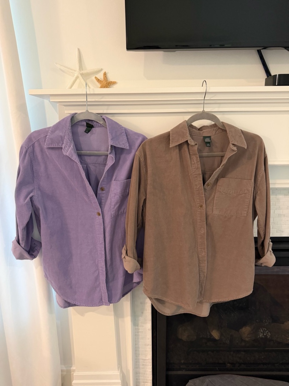 Corduroy Button-Up Shirt - Lavender & Taupe Duo by Wild Fable